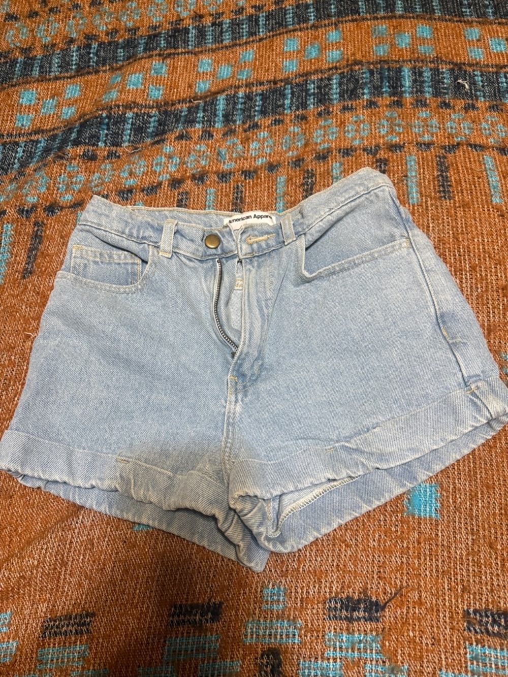 American Apparel Light Wash High-Rise Denim Shorts